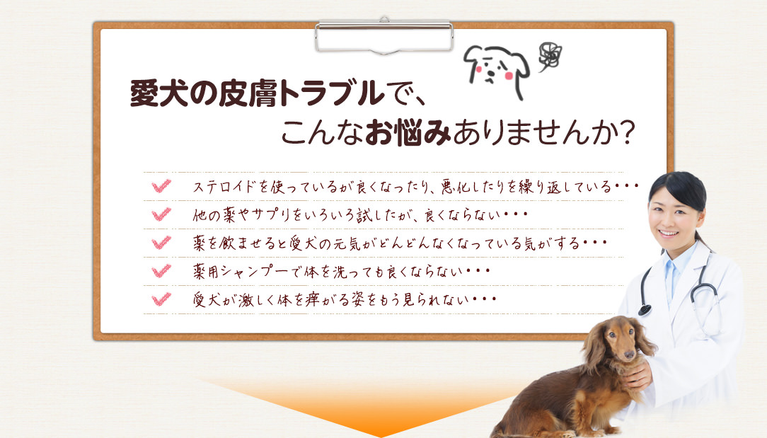 愛犬の皮膚トラブルで、こんなお悩みありませんか？